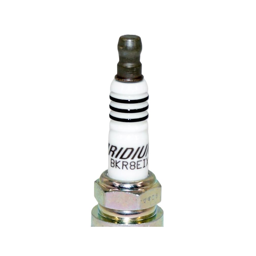 NGK BKR8EIX spark plug pre-gap measurement 0.8 mm visible
