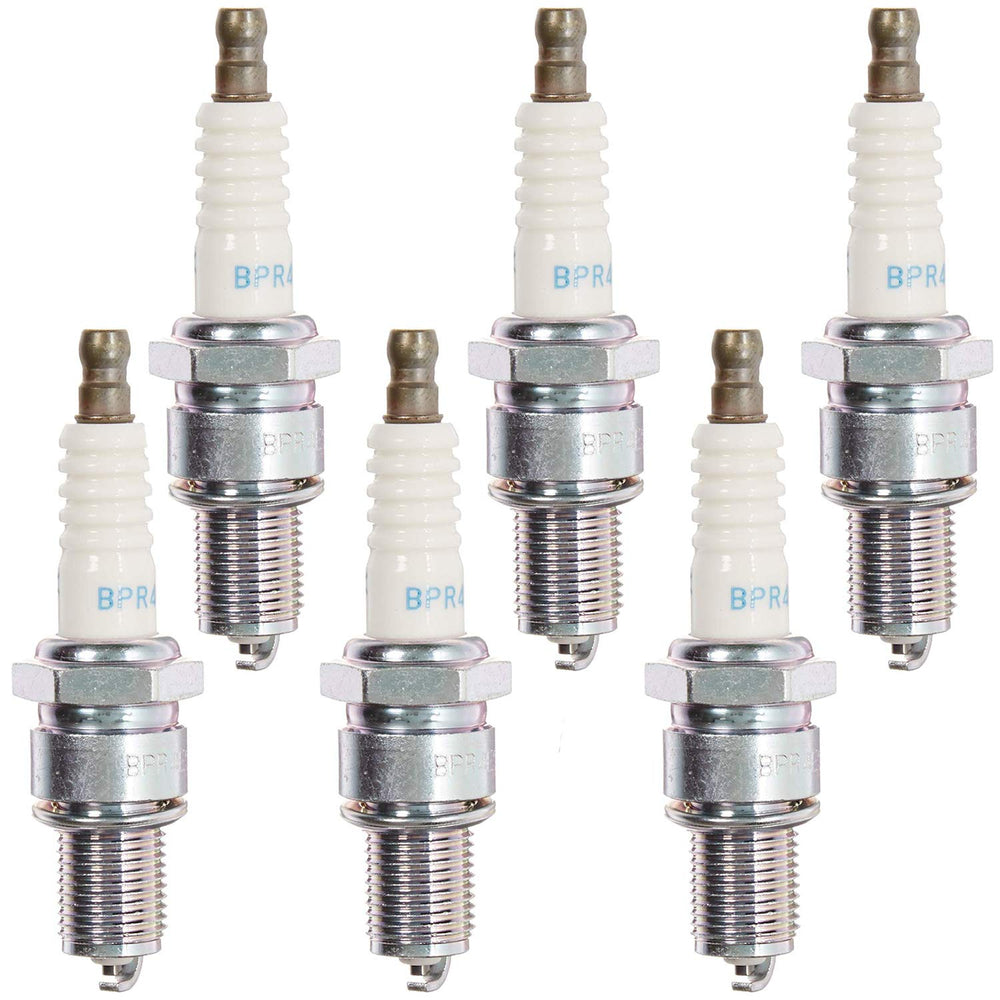 NGK BPR4ES six-pack solid spark plugs for reliable engine starts.