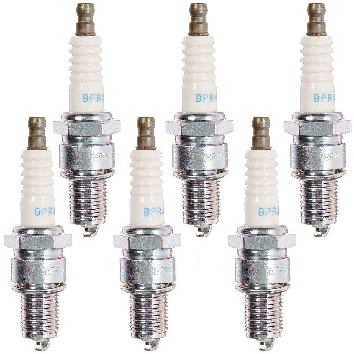 NGK BPR4ES six-pack solid spark plugs for reliable engine starts.