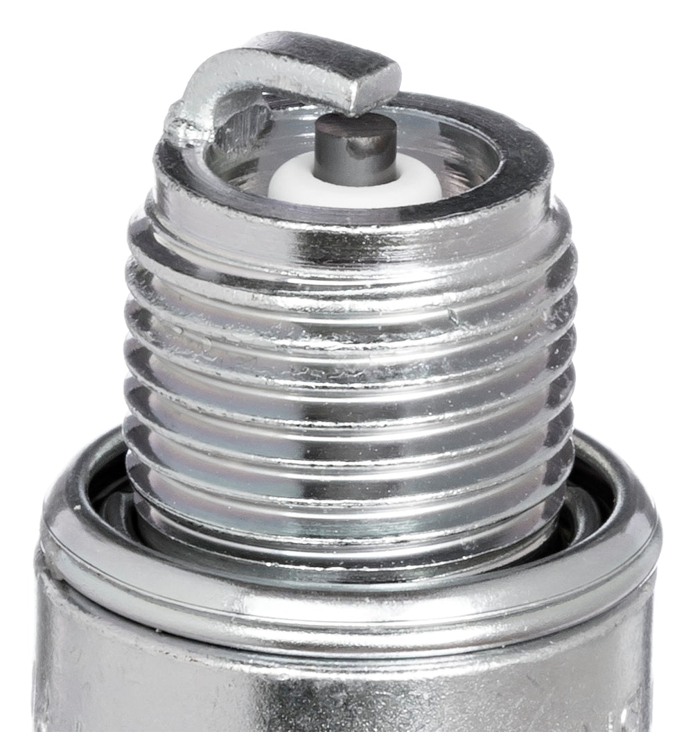 NGK BR6HS10 spark plug front view showing threading and build.