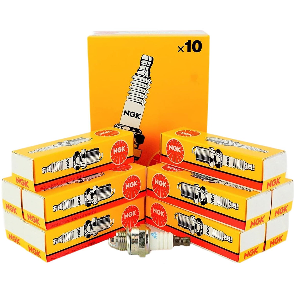 NGK BR7EF V-Power spark plug 10-pack front view shows ignition readiness and performance.
