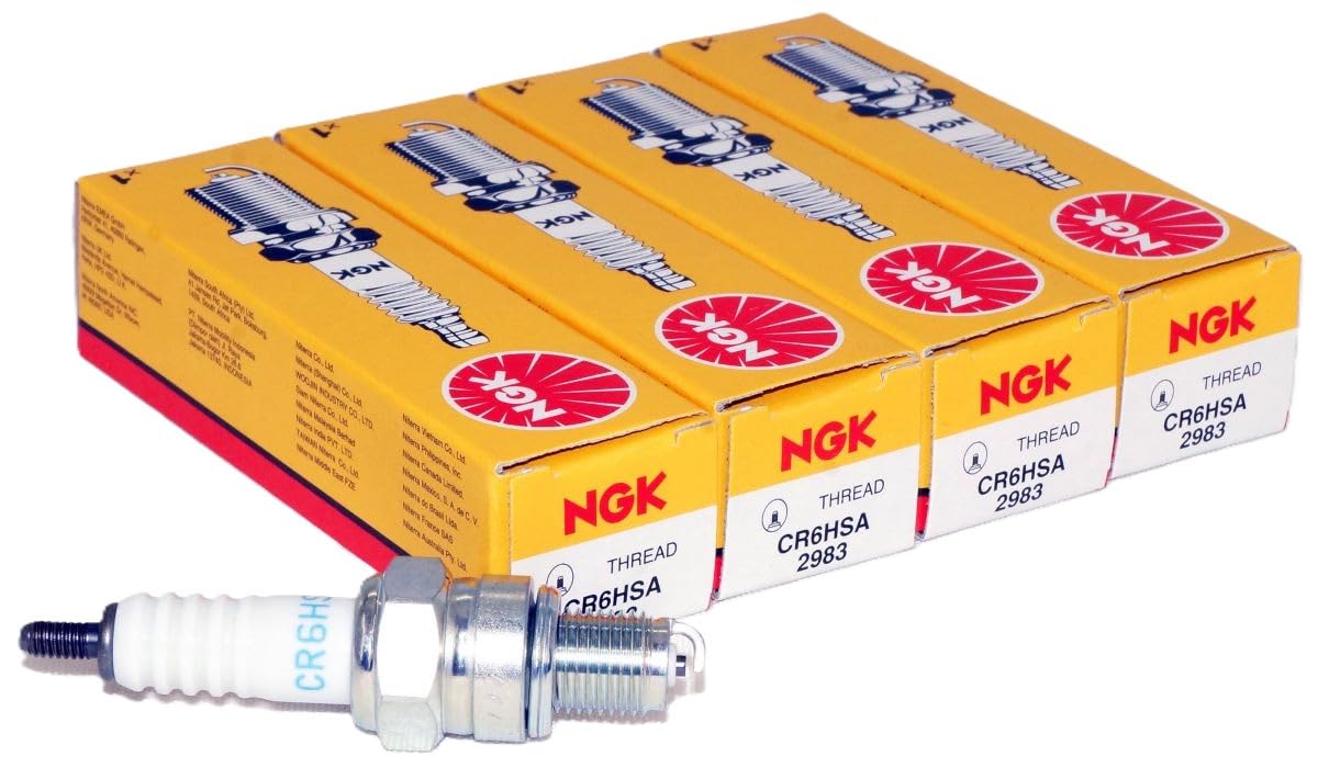 NGK CR6HSA spark plug bulk-pack showing four units ready for installation.