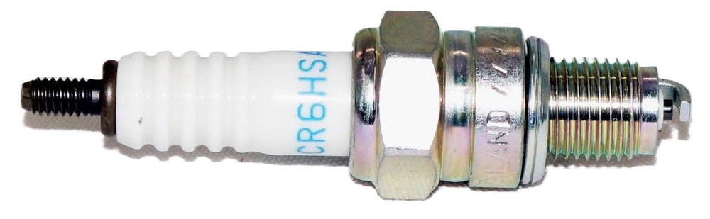 NGK CR6HSA spark plug ceramic insulator detail for reliable ignition.