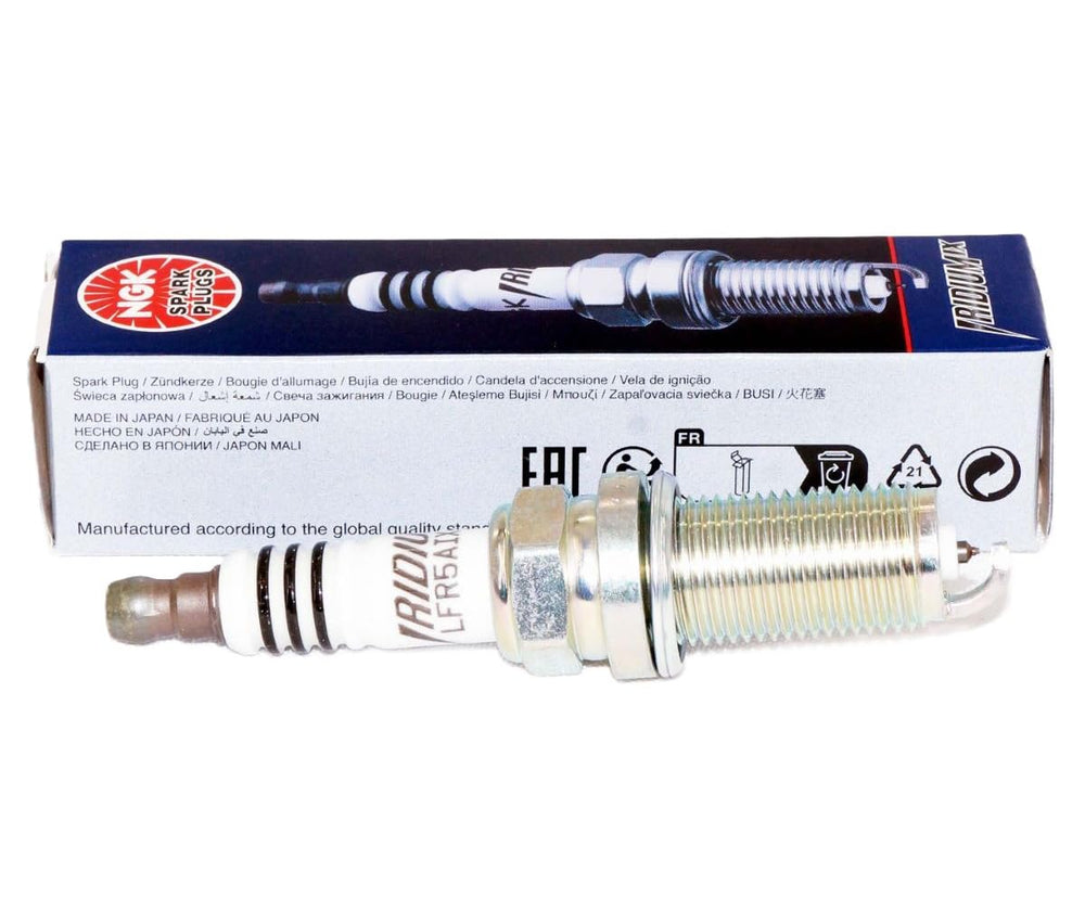Close-up of NGK Iridium IX LFR5AIX-11 iridium tip shows durability and precise spark delivery.