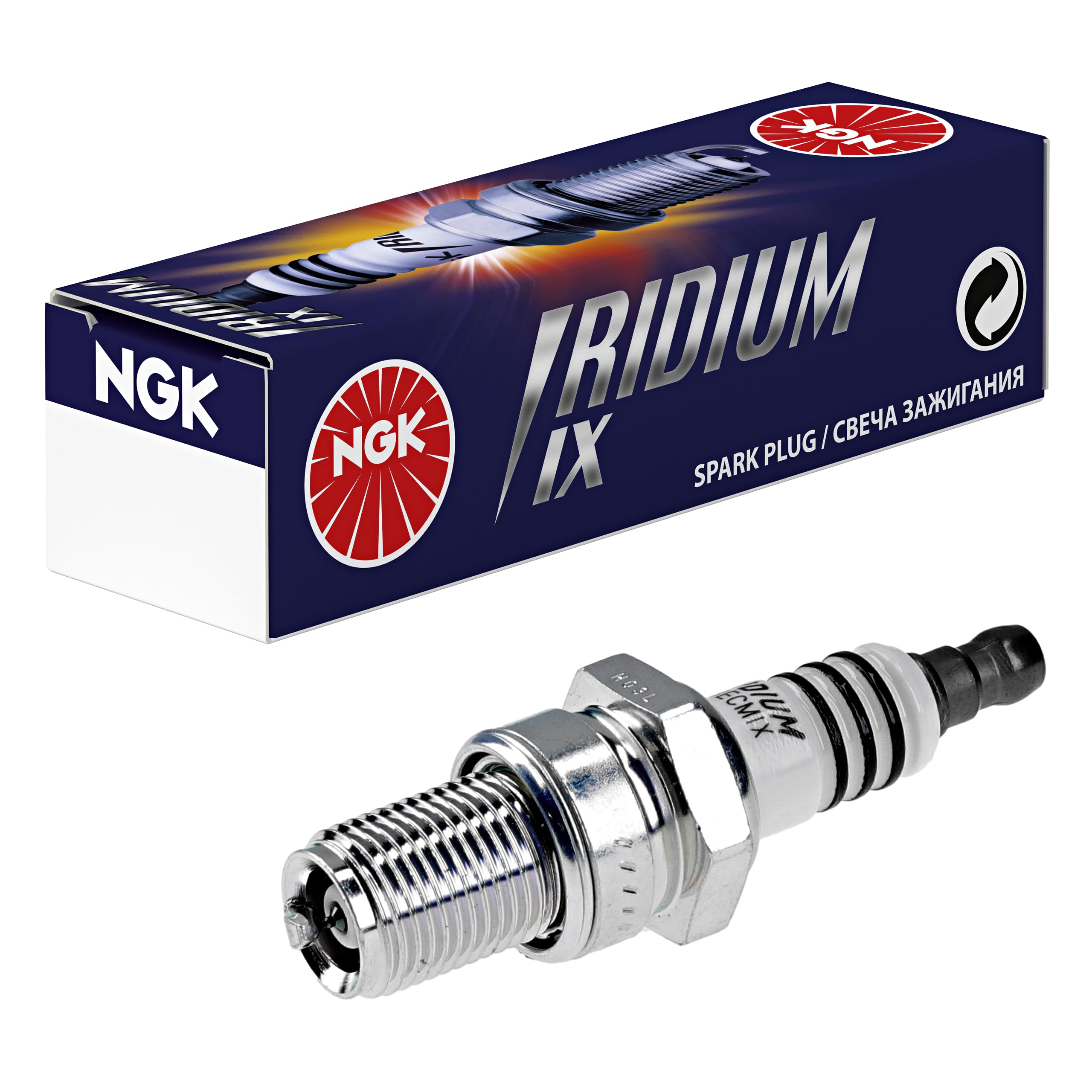 NGK Iridium IX spark plug with fine tip for reliable ignition and throttle response.