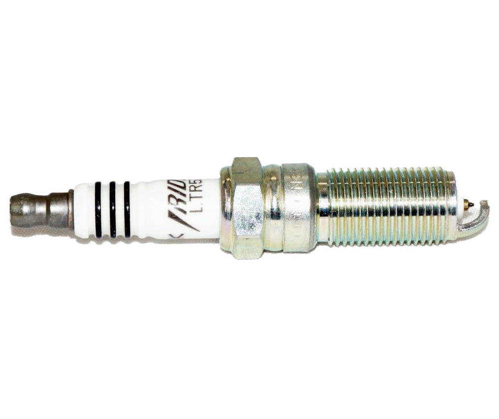 Detail of NGK Iridium IX spark plug center and ground electrodes