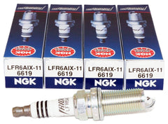 NGK iridium spark plugs LFR6AIX-11 close-up showing precision electrodes for lasting performance.