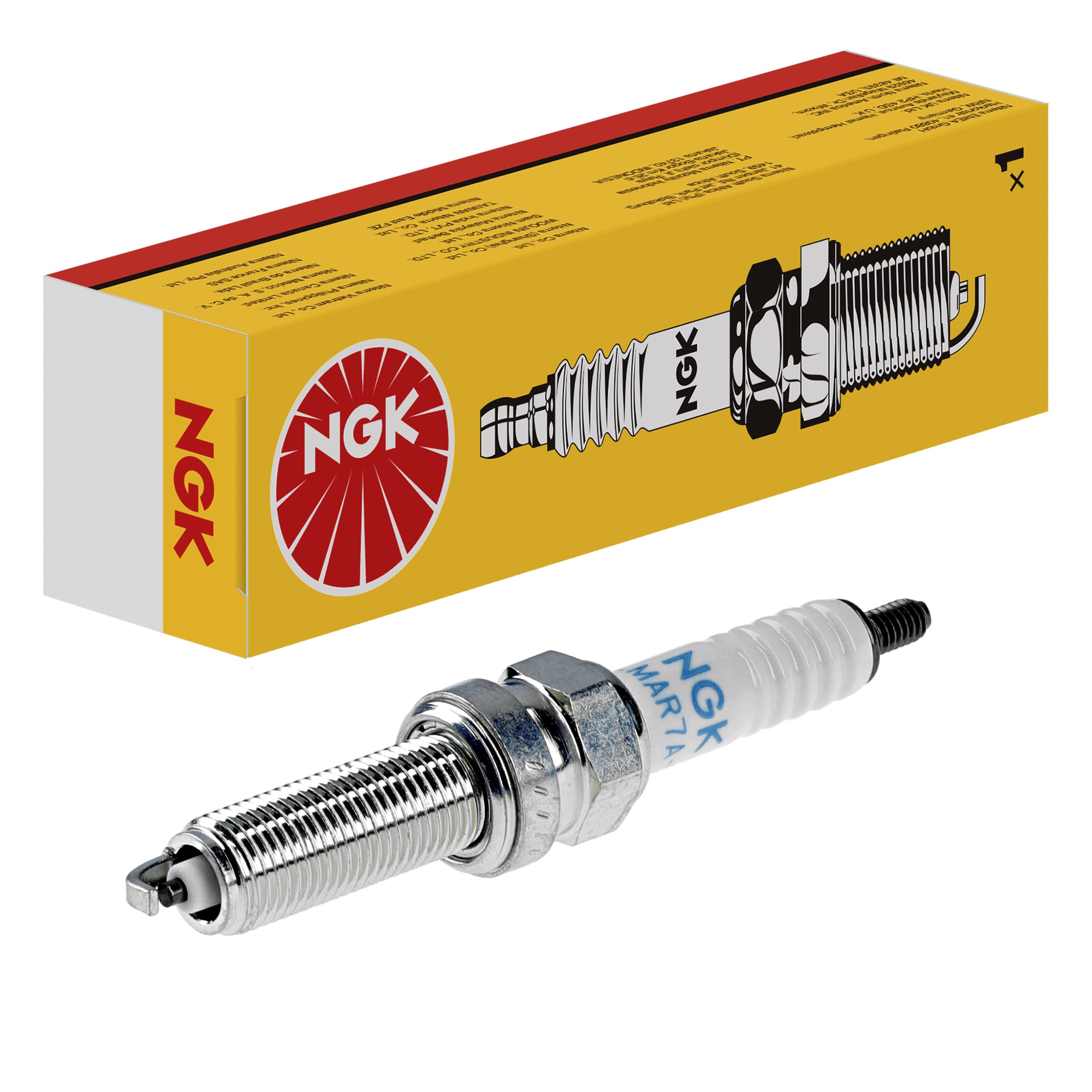 NGK LMAR7A-9 spark plug in package highlights robust copper core for ignition.