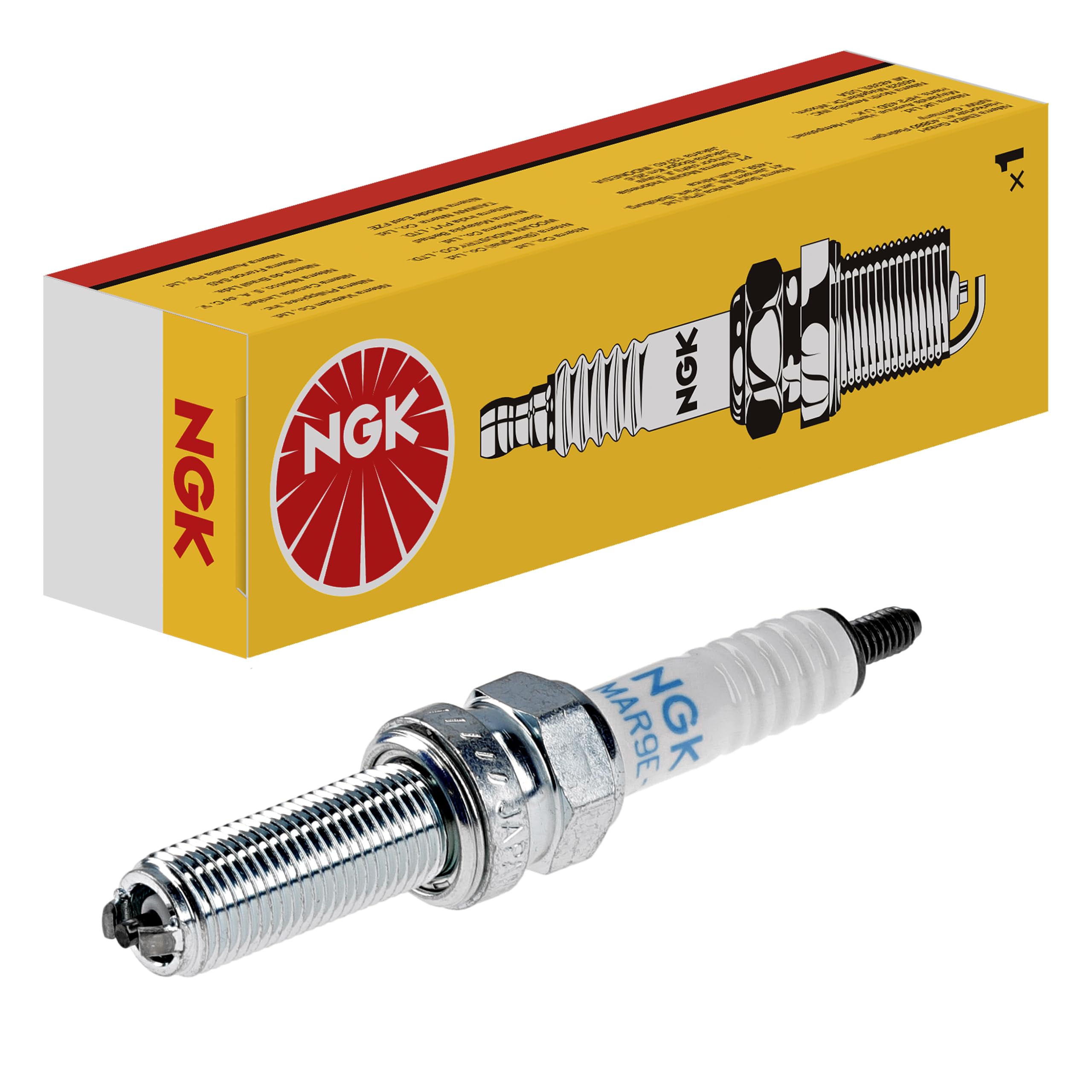 NGK LMAR9E-J spark plug close-up highlighting multi-ground design for stable ignition.