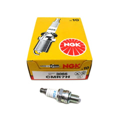 NGK 3066 spark plug top view for lawn mower ignition.
