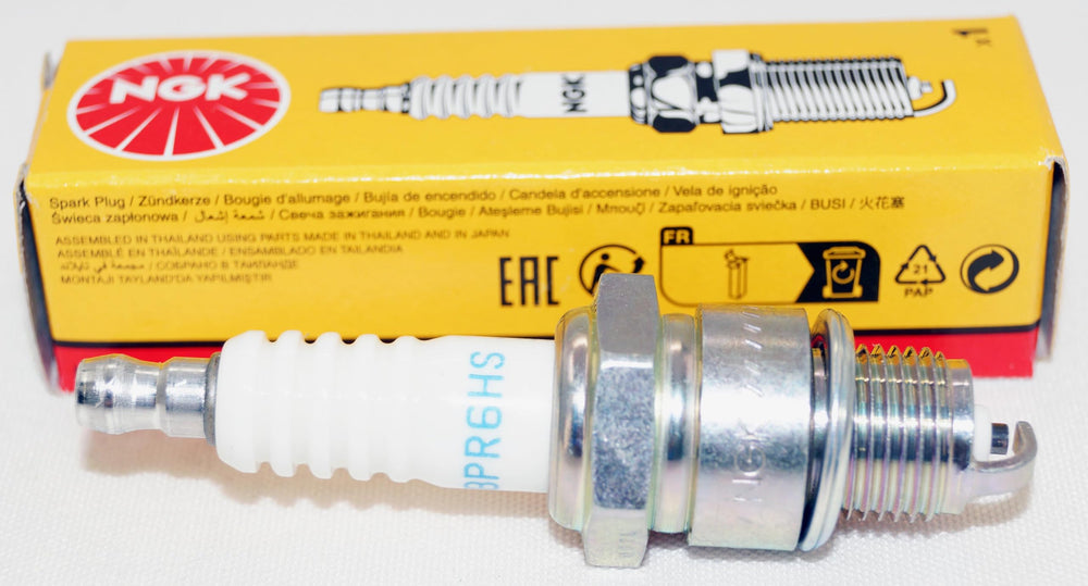 NGK BPR6HS spark plug 10-pack back view shows packaging and quantity.