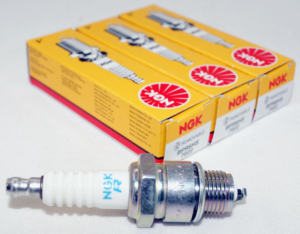 NGK BPR6HS spark plug close-up highlighting the electrode tip for precise ignition.