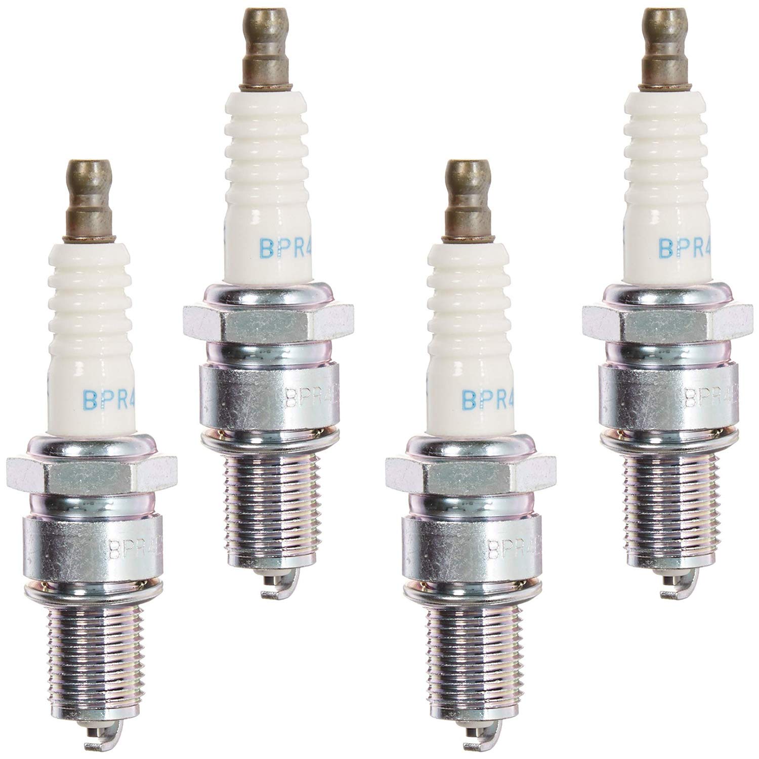 NGK BPR4ES spark plugs, front view, OEM-grade construction for reliability.