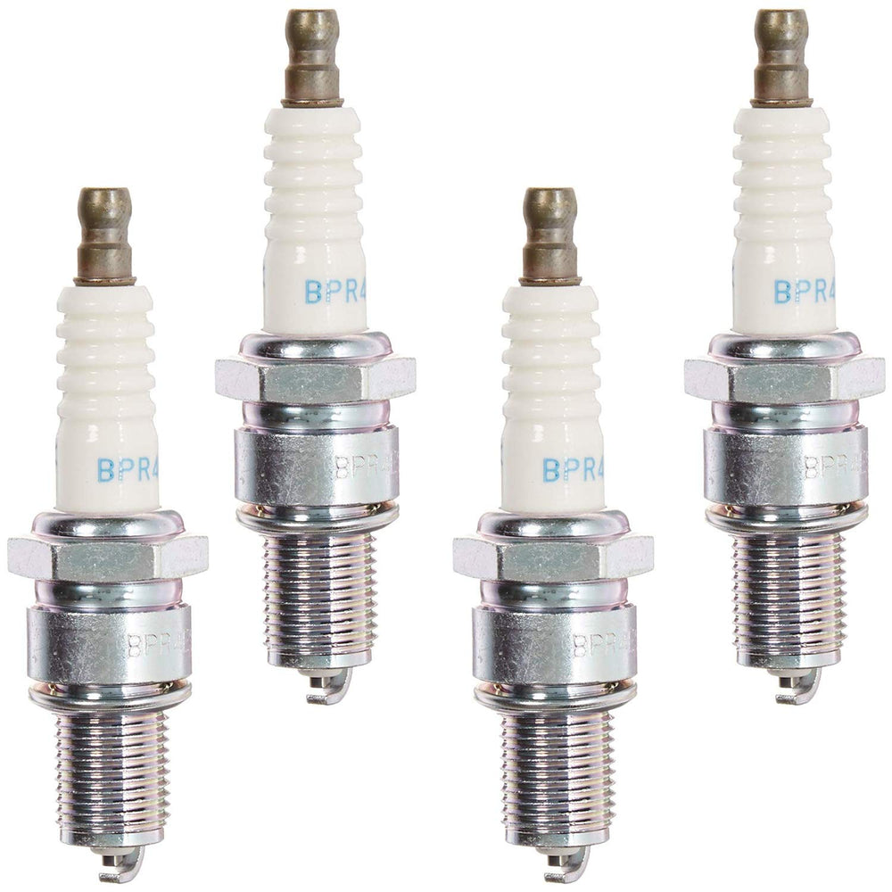 NGK BPR4ES spark plugs, side view, improved ignitability and efficiency.