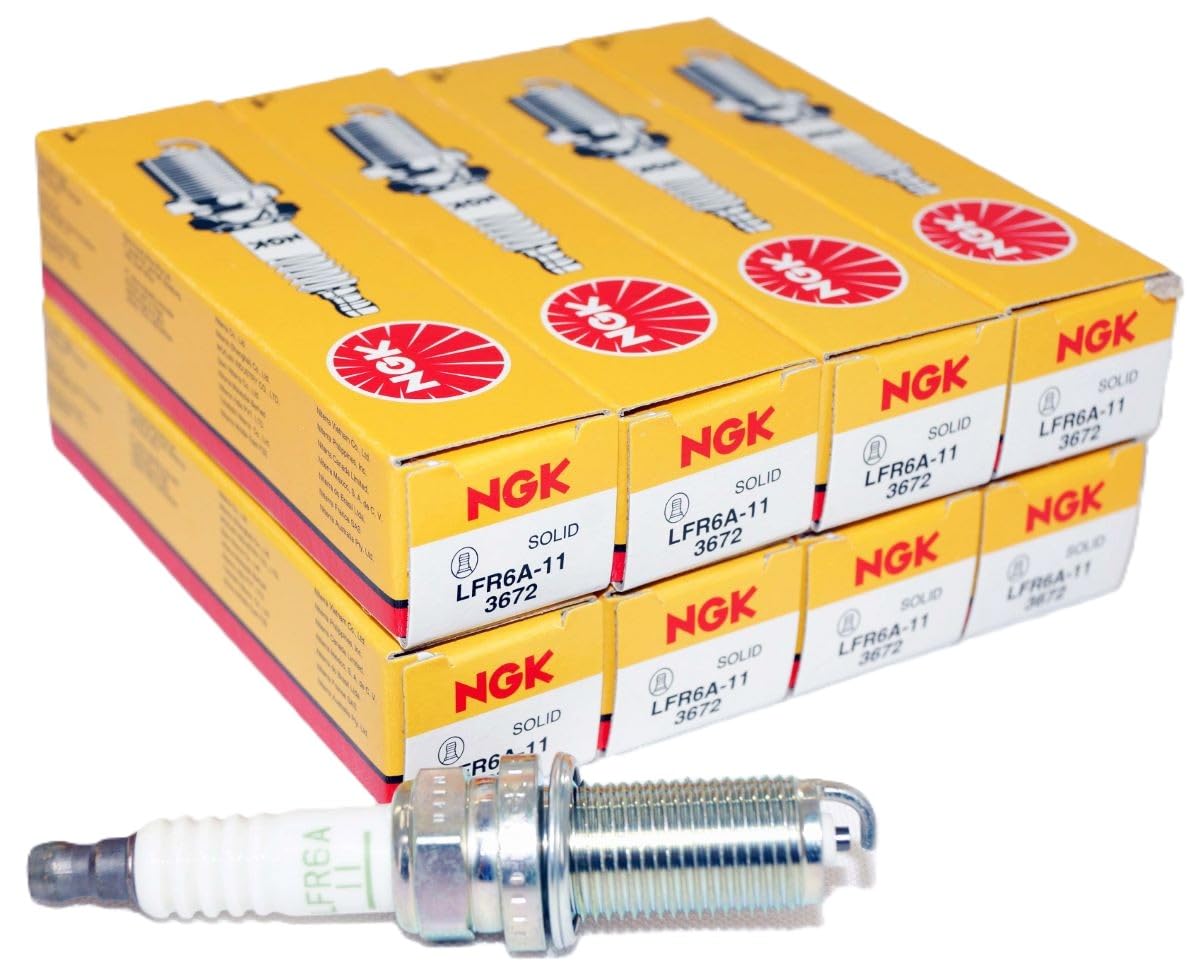 NGK LFR6A-11 spark plugs front view eight-pack ready for installation.