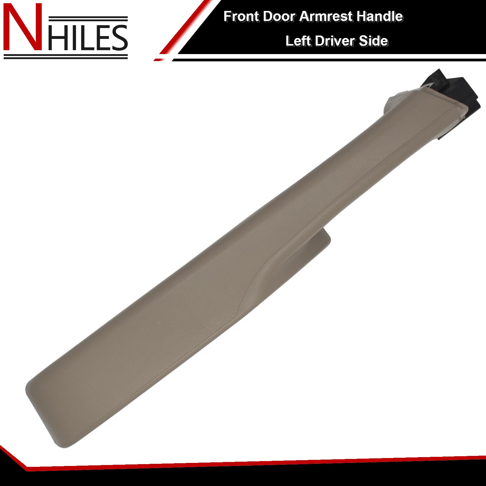 NHILES armrest detail shows beige texture and stitching.