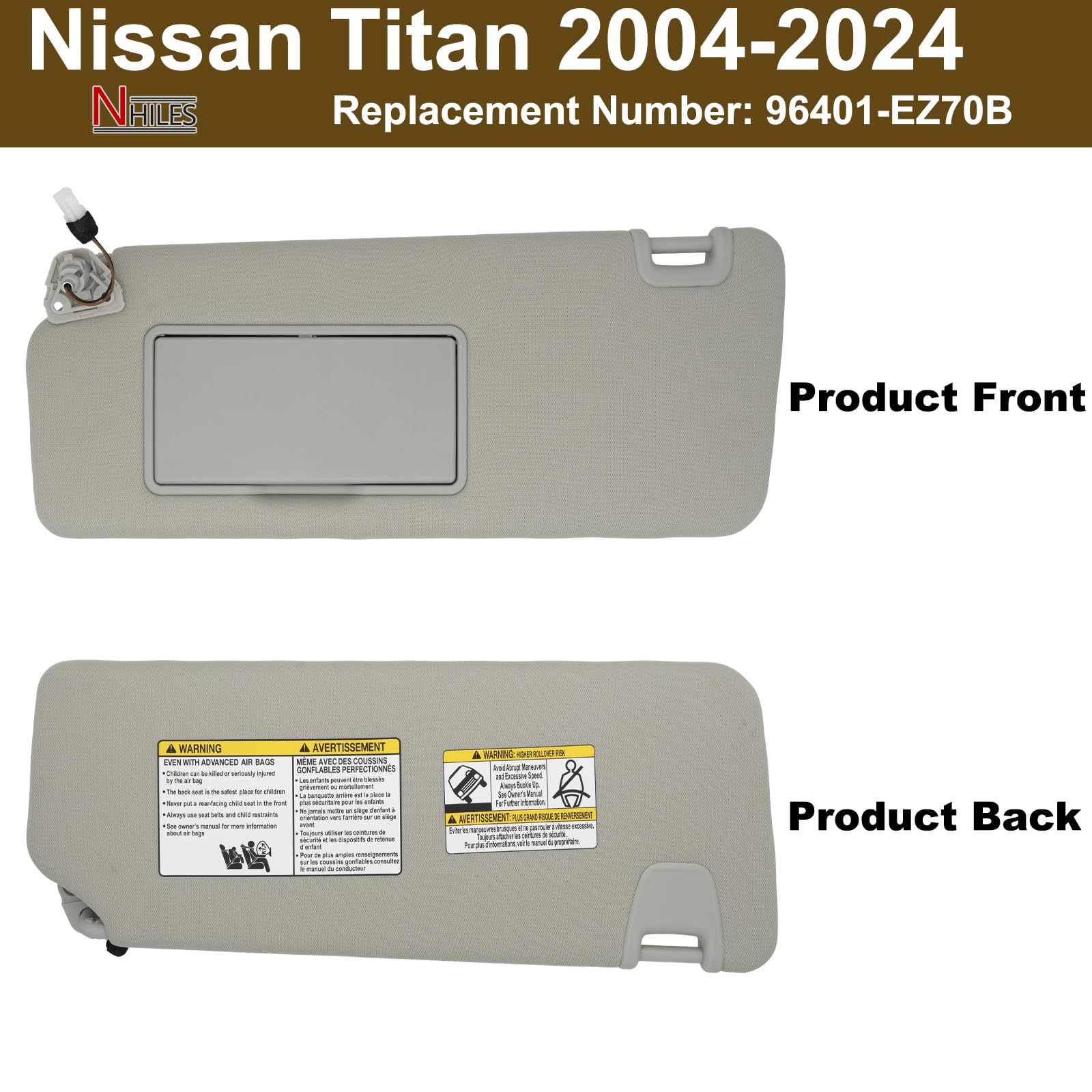 NHILES sun visor close-up shows gray surface and mounting area.