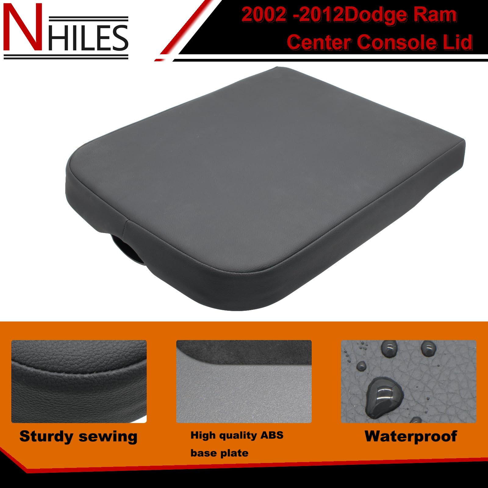 NHILES Dodge Ram center console lid top view aligns with trim.