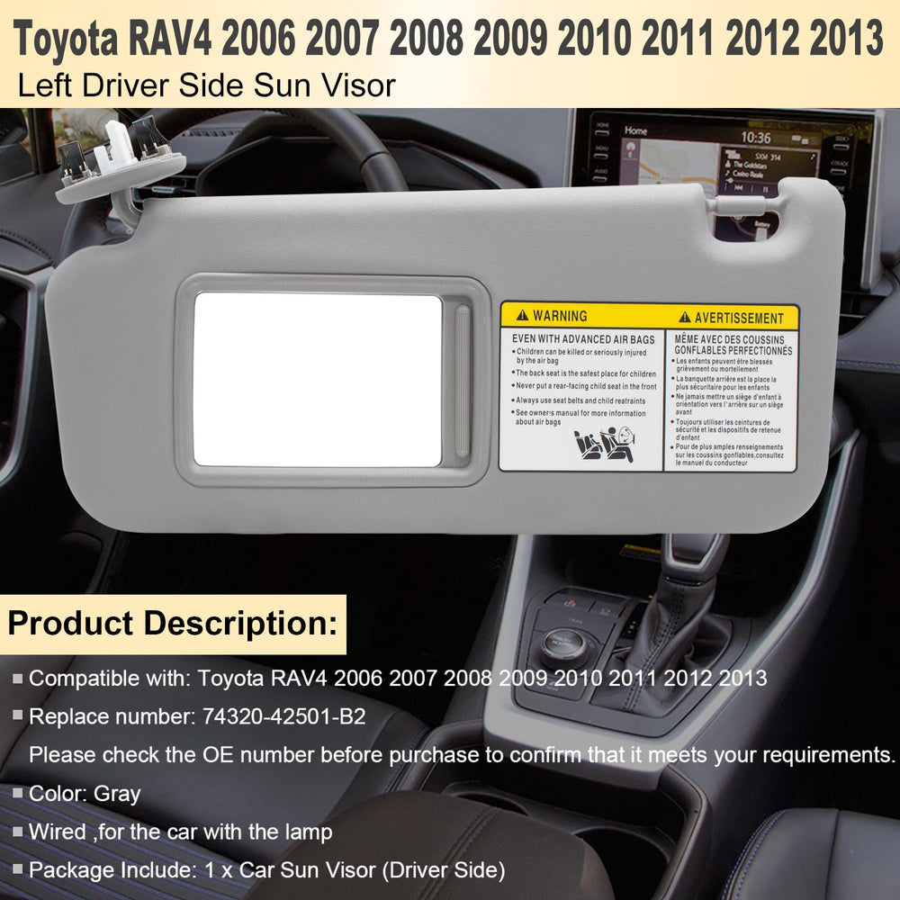 NHILES left driver sun visor side angle showing hinge and attachment for easy replacement.