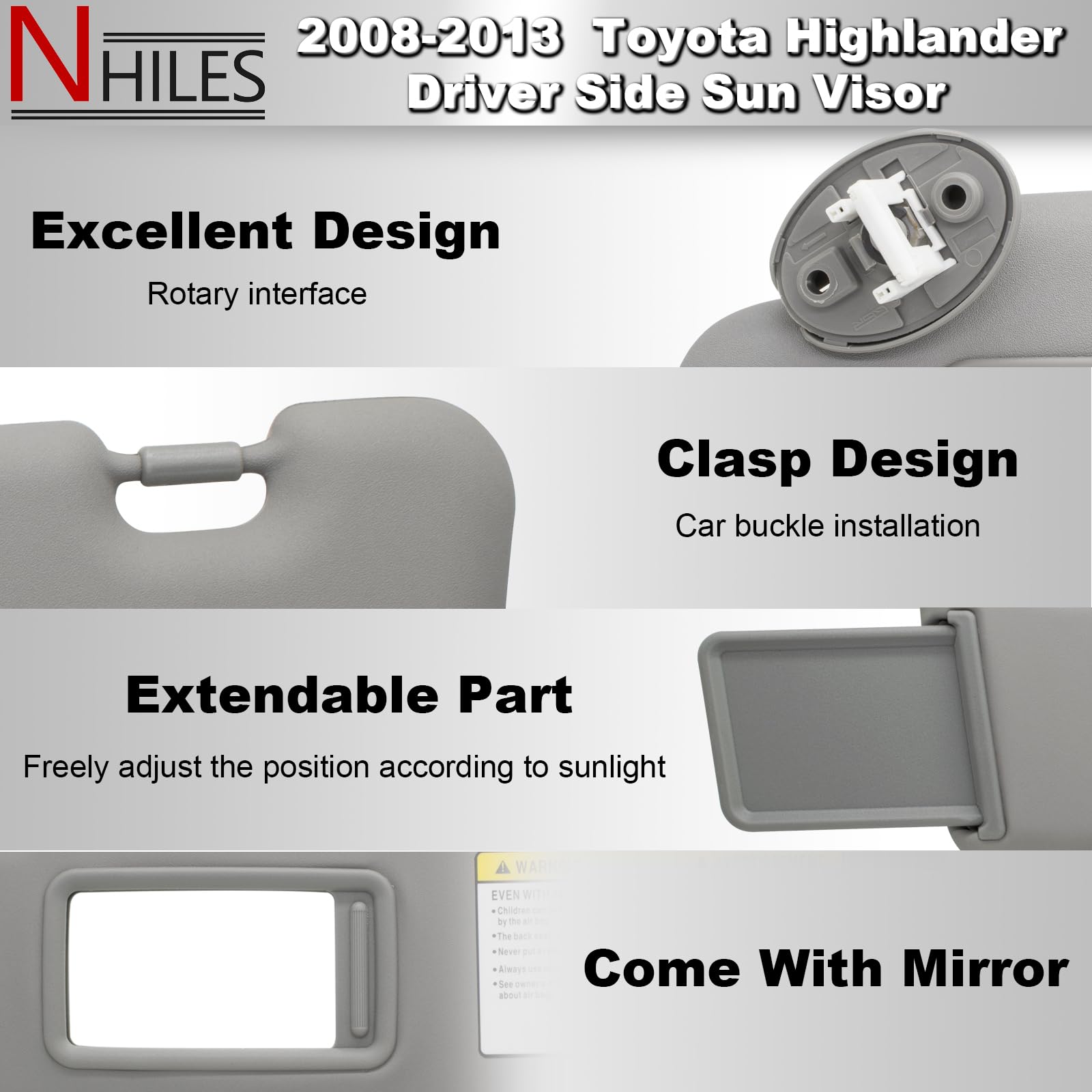 NHILES gray sun visor for Highlander enhances visibility and cabin comfort.