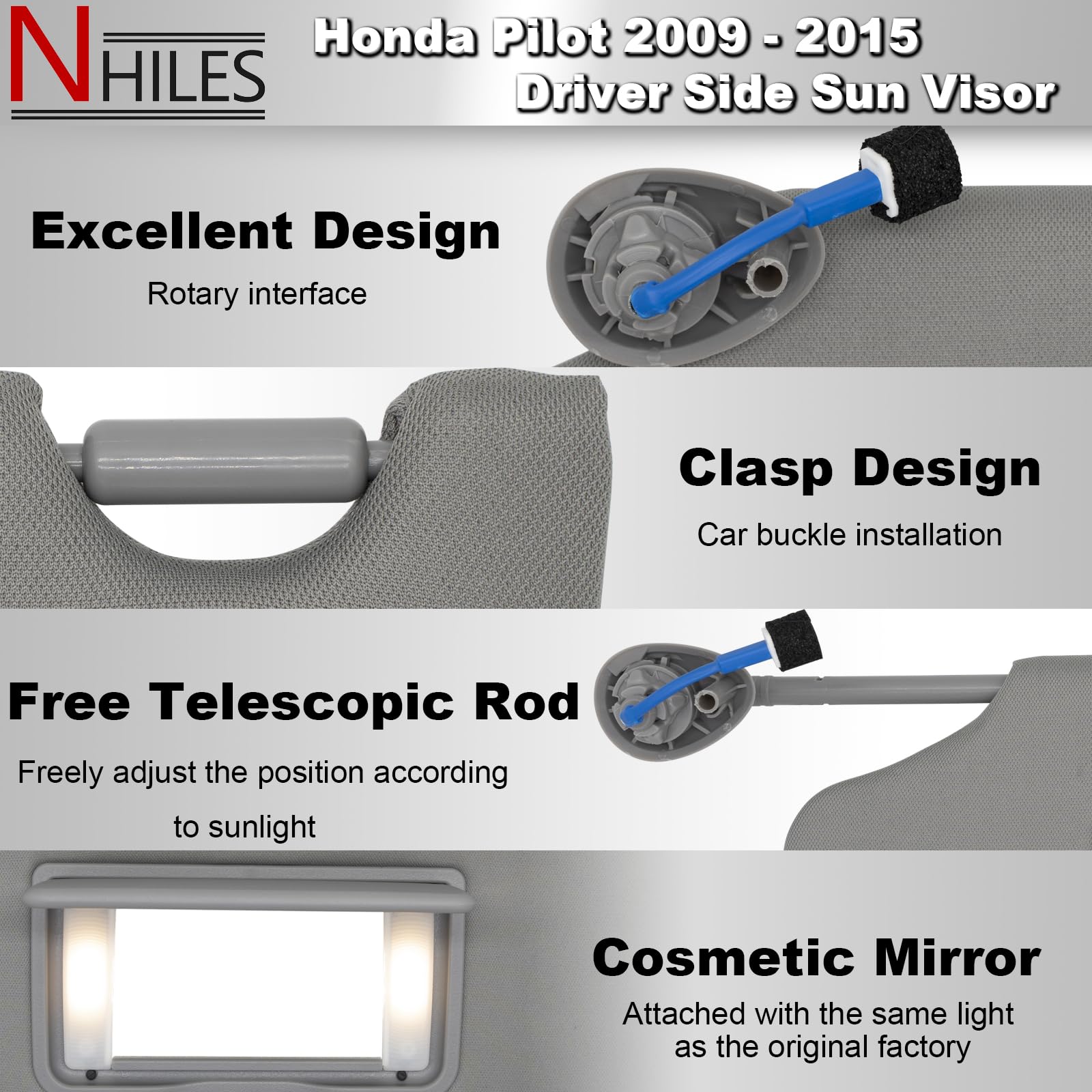 NHILES Honda Pilot sun visor replacement in gray blends with interior.