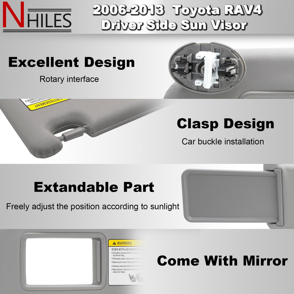 NHILES visor interior mounting clips visible; driver-side replacement for RAV4 2006-2013.