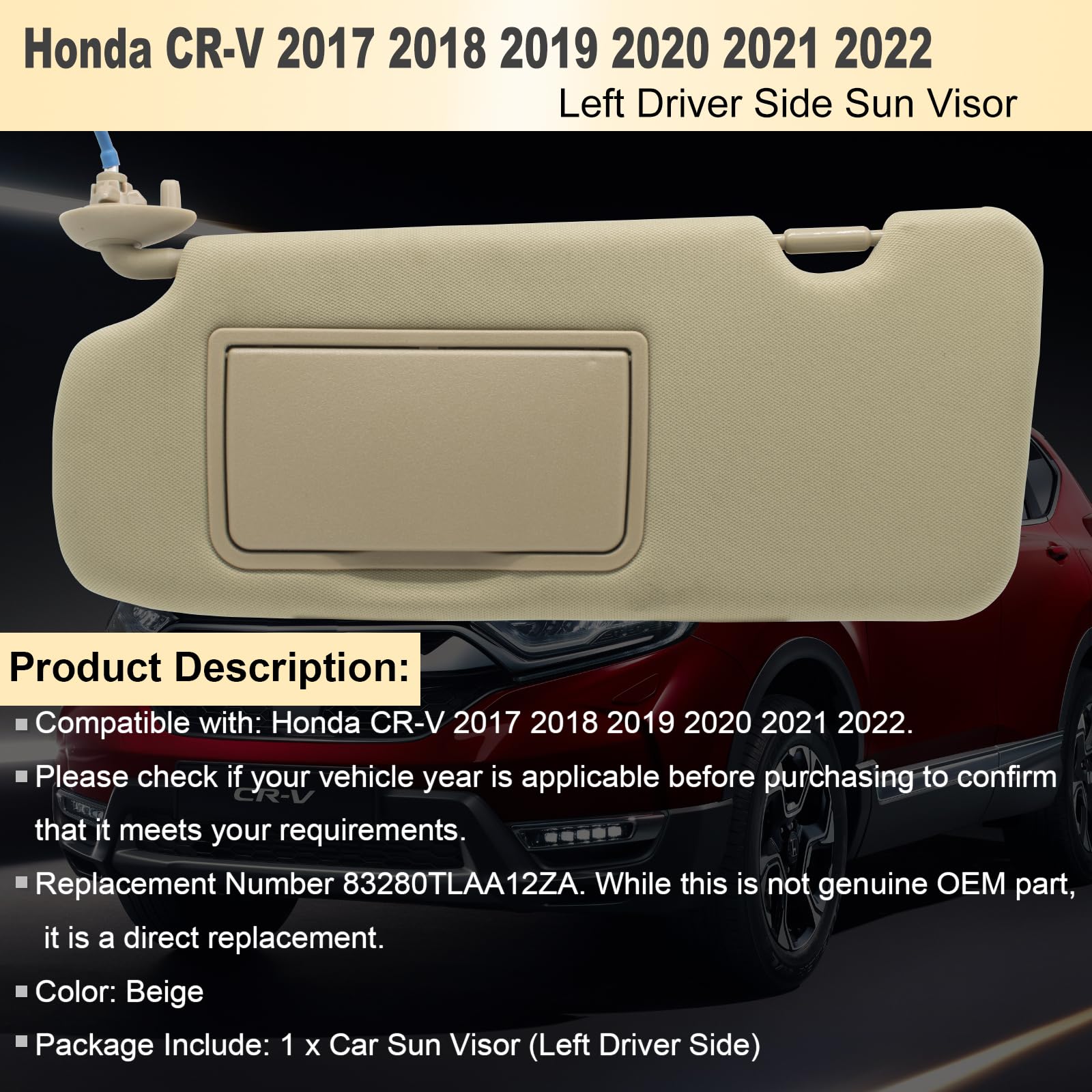 NHILES left-driver sun visor beige for Honda CR-V, easy install and shade for daytime use.