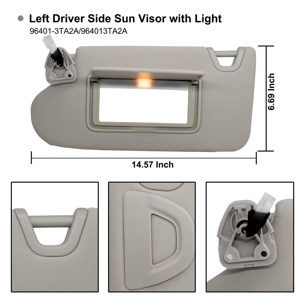 NHILES left driver sun visor full view for Nissan Altima 2013-2018 gray, robust build