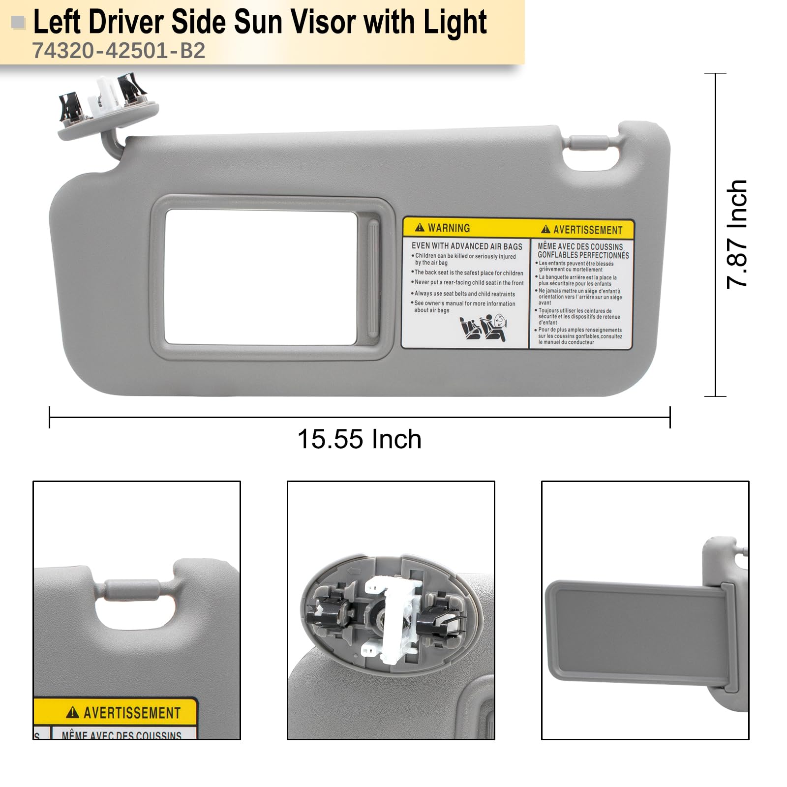 NHILES sun visor with lamp cutout detail in gray matches RAV4 interior.