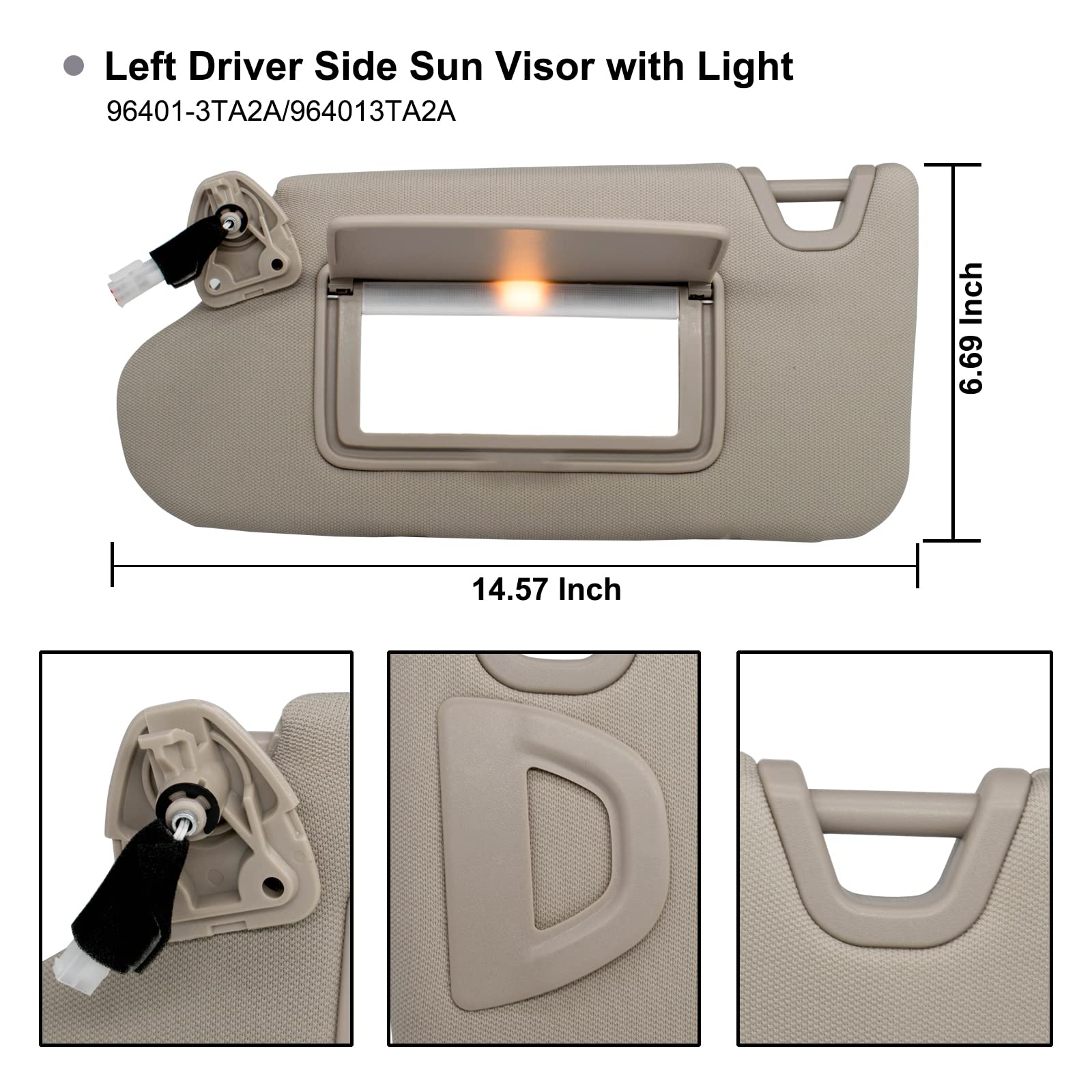 NHILES sun visor left for Altima without sunroof in beige matches interior.