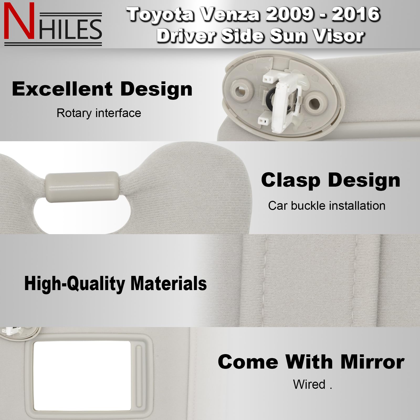 NHILES left driver-side sun visor in gray fits Toyota Venza for clear daytime visibility