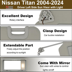 NHILES Infiniti QX56 left sun visor, gray with light for replacement.