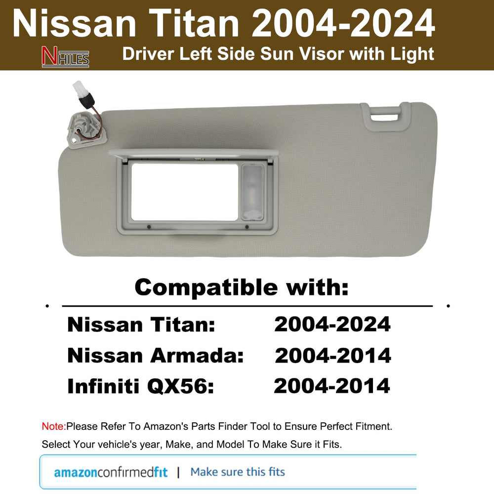 NHILES sun visor left side for Nissan Armada, gray with built-in light.