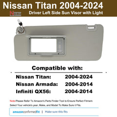 NHILES sun visor left side for Nissan Armada, gray with built-in light.