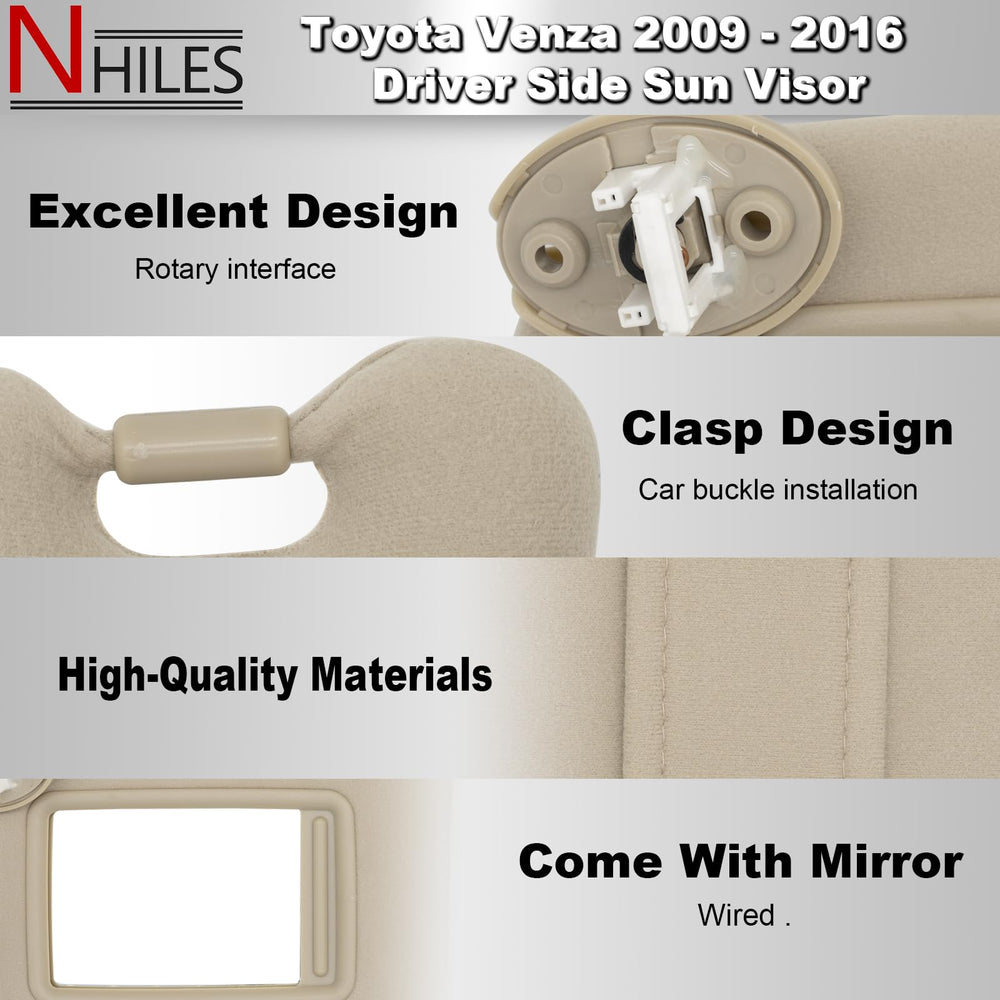 NHILES beige sun visor packaging highlights contents and one-piece design.