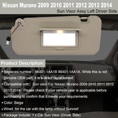NHILES sun visor wired with lamp for Nissan Murano, adds functional lighting.