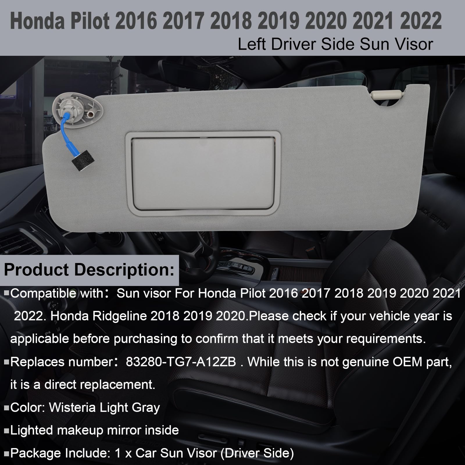NHILES sun visor with lighted makeup mirror for Honda Pilot quick checks.