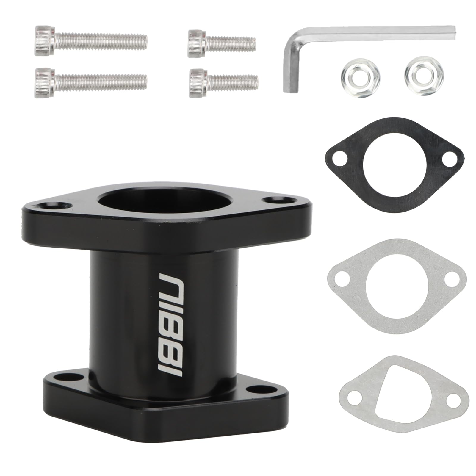 NIBBI Coleman intake manifold black closeup highlights durable aluminum construction.