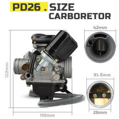 NIBBI PD26J 26mm carburetor side view showing compact mounting profile