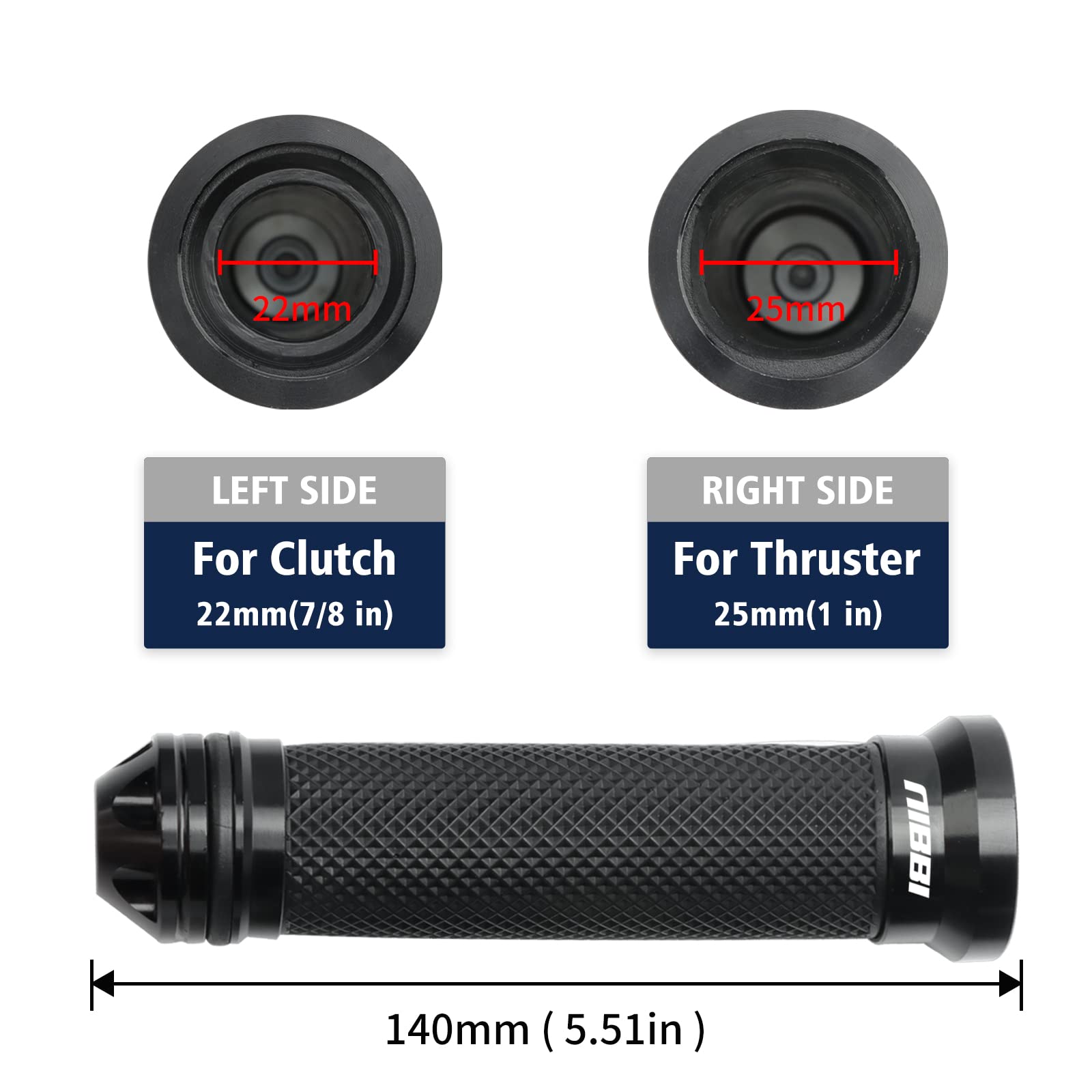 NIBBI right side grip fits 1 inch for twist throttle compatibility.