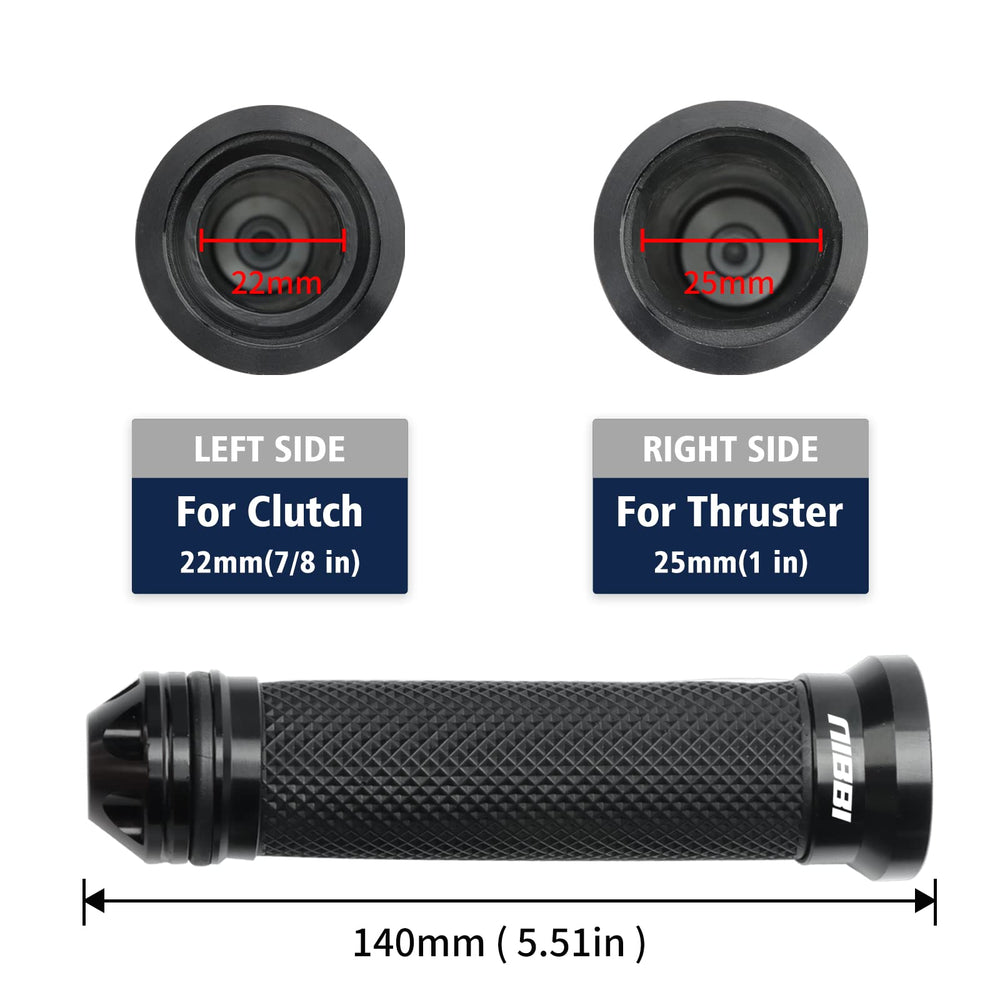 NIBBI right side grip fits 1 inch for twist throttle compatibility.