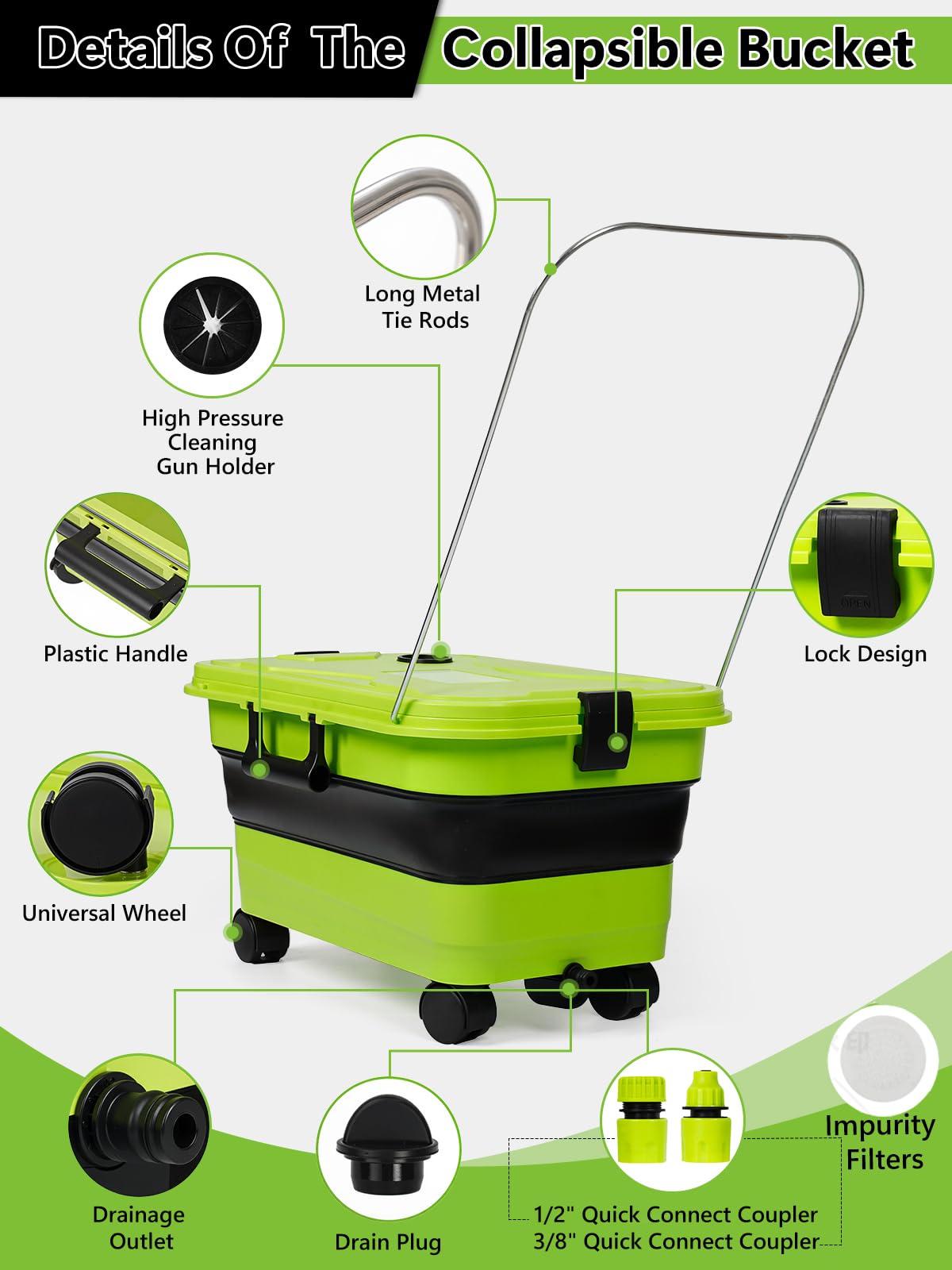 Nicecastle bucket includes universal adapters for cordless washers compatibility.