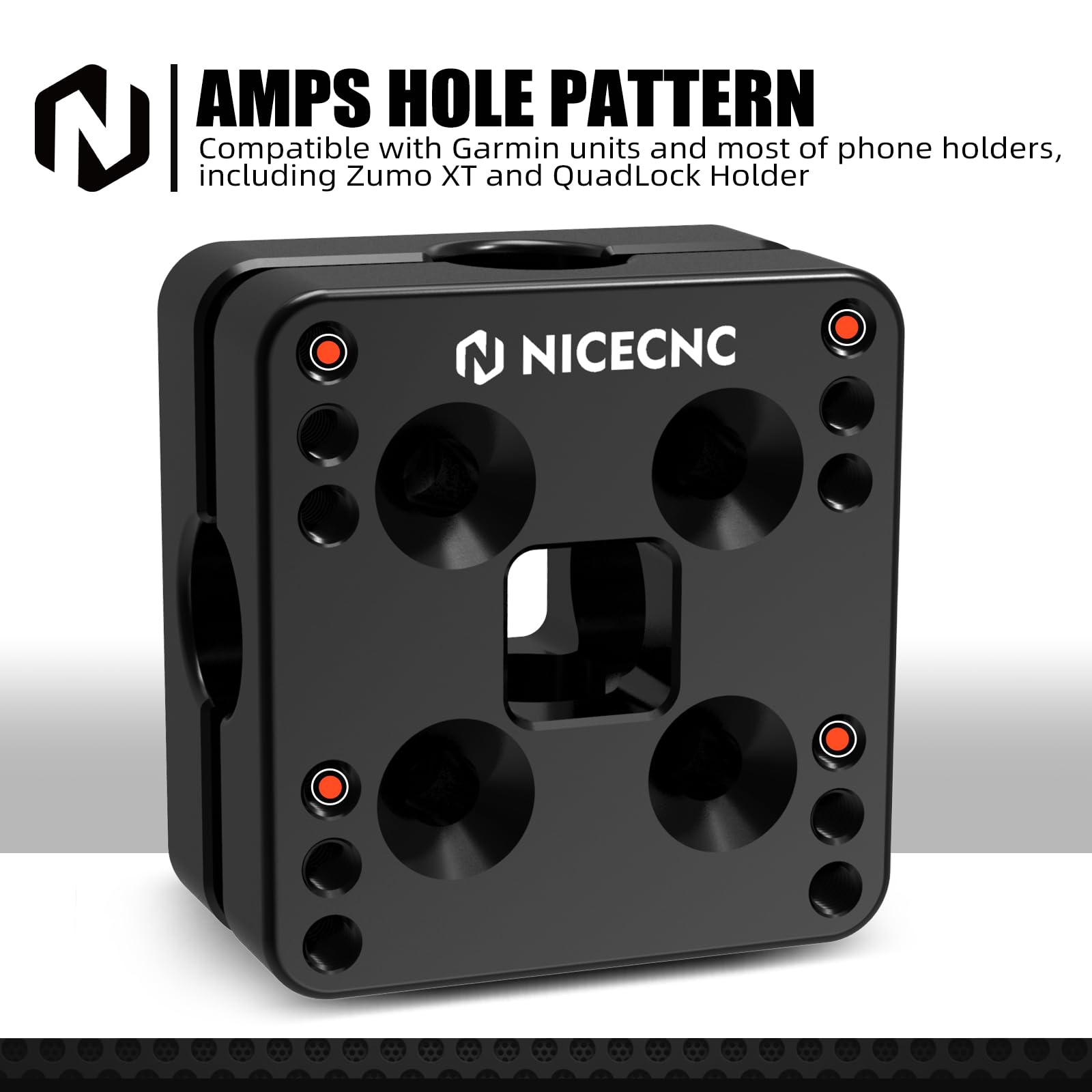 NICECNC 12mm GPS clamp on R1200GS enabling flexible orientation for navigation.