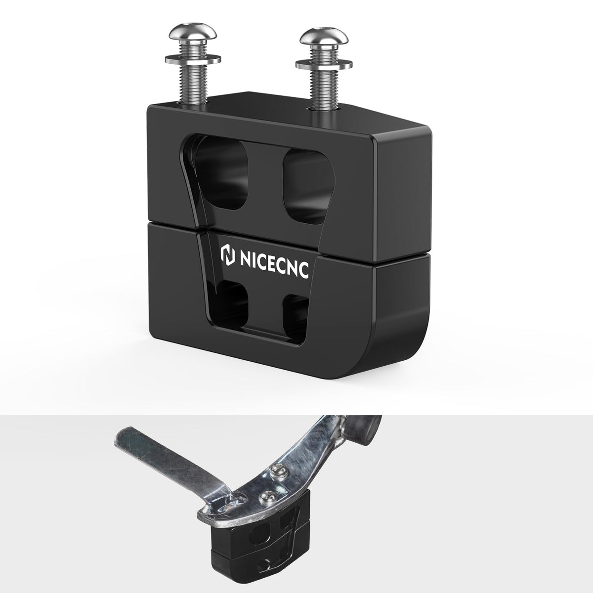 NICECNC Kickstand Lift Block closeup on Harley with rugged finish and clear design benefits
