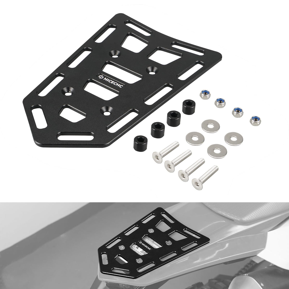 NICECNC luggage rack installed on a dirt bike for added cargo space