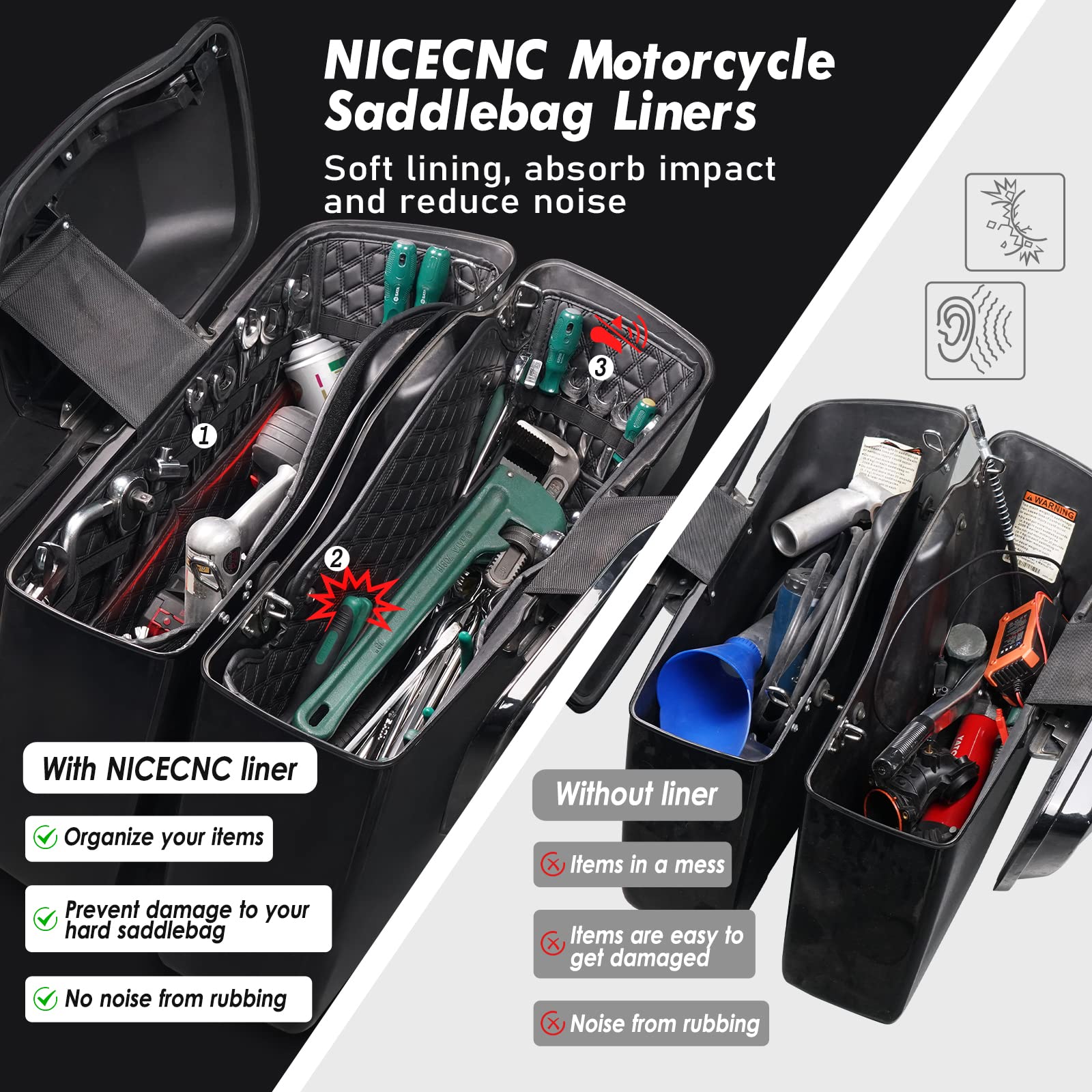 NICECNC Velcro and metal-hole system for secure mounting on saddlebags