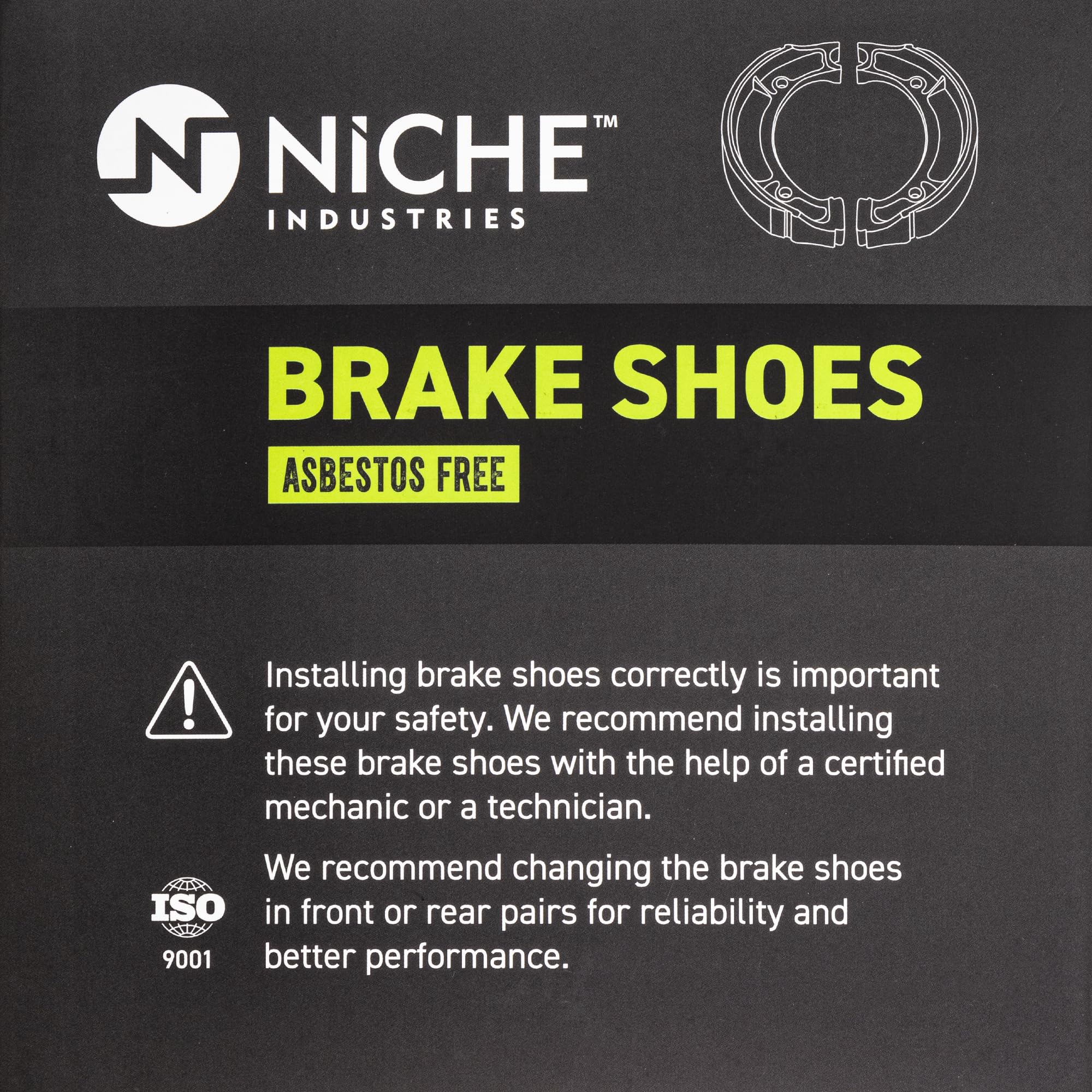 NICHE brake shoe installation-ready, rear view, easy installation.
