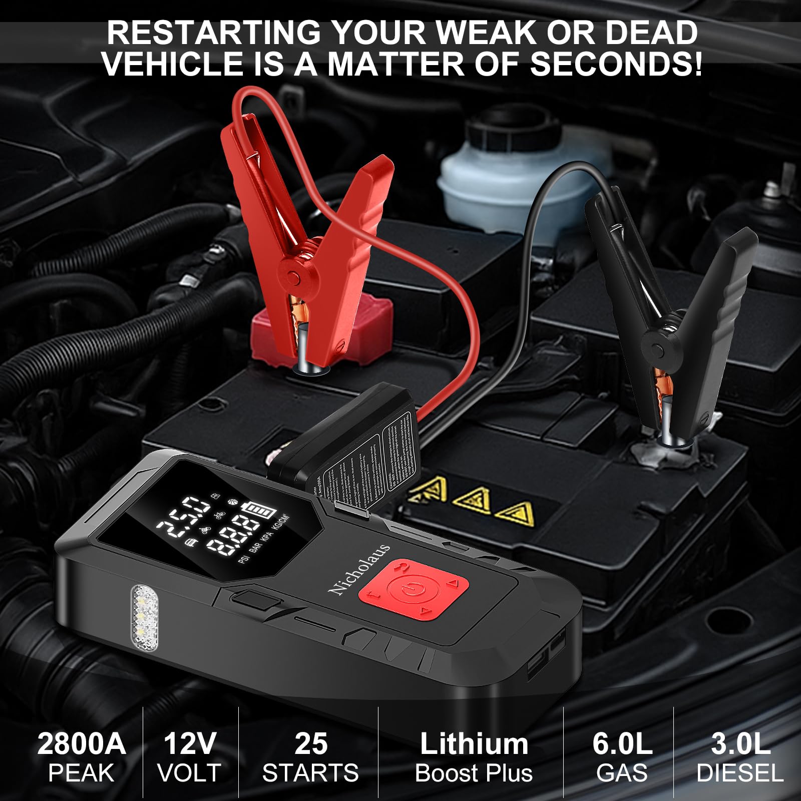 Nicholaus QB08L 8000mAh battery powering a smartphone for emergency charging