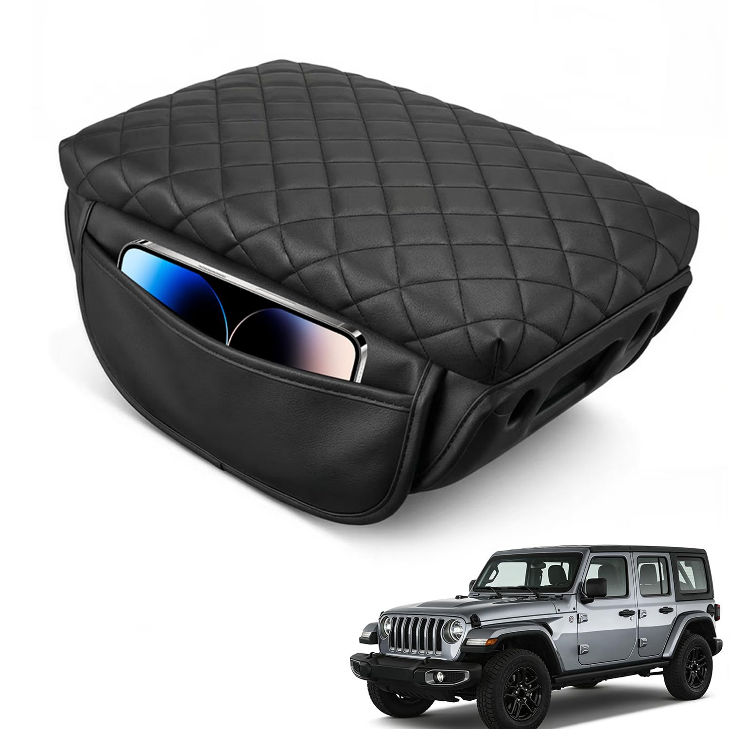 NICTSEPO center console cover on Jeep Wrangler JL/JLU with seamless fit and premium leather