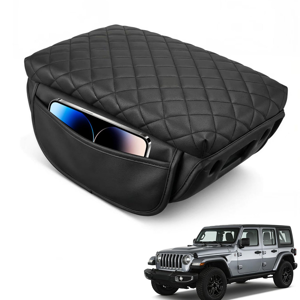 NICTSEPO center console cover on Jeep Wrangler JL/JLU with seamless fit and premium leather